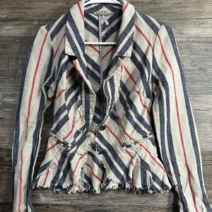 Free People Striped Blazer - Blue, Red, Cream